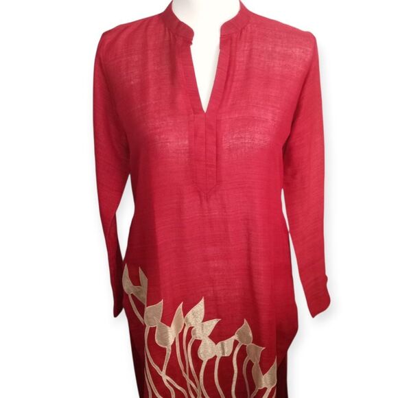 Elegant Red & Gold Floral Women's Kurti Sz.L EUC - Picture 2 of 6